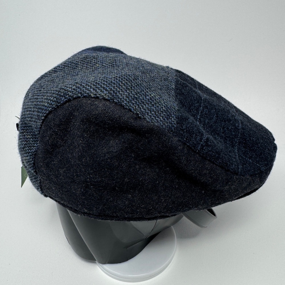 Lake of the Isles Mens Navy Patchwork Flat Cap Wool Blend Ivy Hat 755BT L/XL NWT